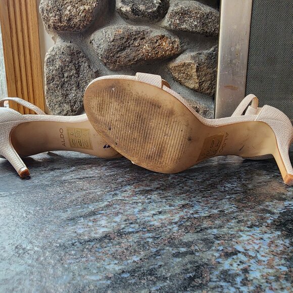 Aldo Nude Snakeskin Print Leather High Heels Size 6.5 - Picture 13 of 14